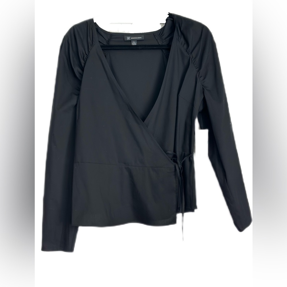 INC black side wrap tie long sleeve blouse size Large NWT